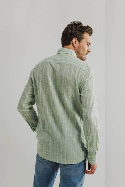 State of Art overhemd streep groen | Regular-fit