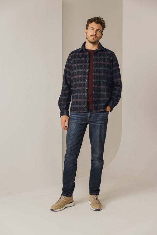 State of Art overshirt wolblend ruit donkerblauw | Regular-fit