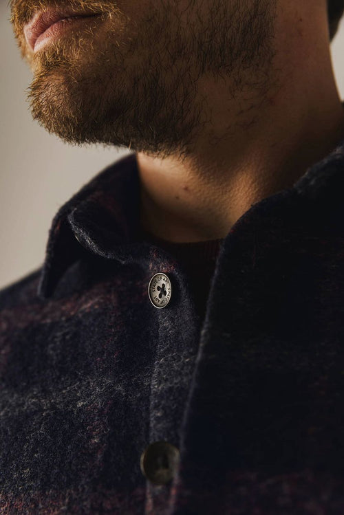 State of Art overshirt wolblend ruit donkerblauw | Regular-fit
