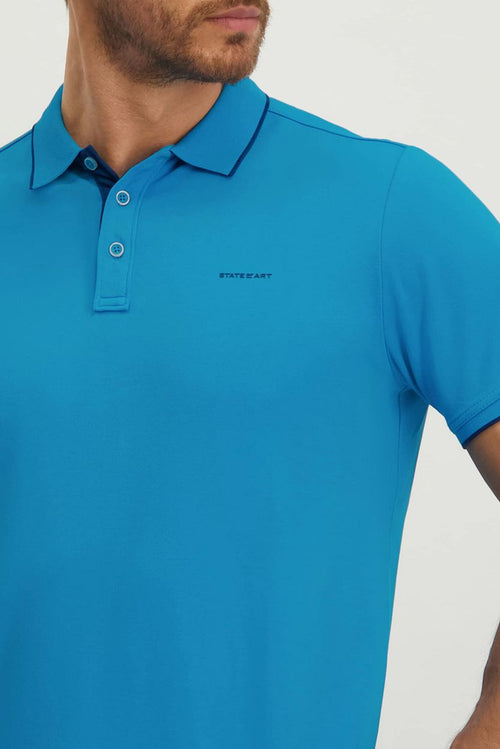 State of Art pique polo petrol blauw
