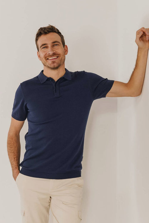 State of Art polo knitted donkerblauw