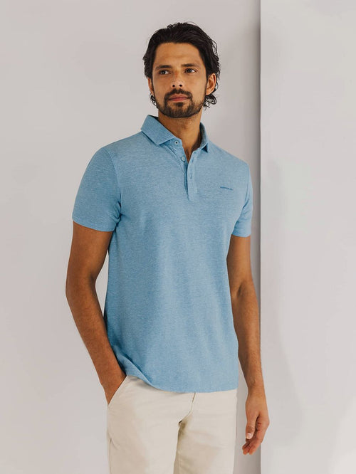 State of Art poloshirt piqué melange lichtblauw
