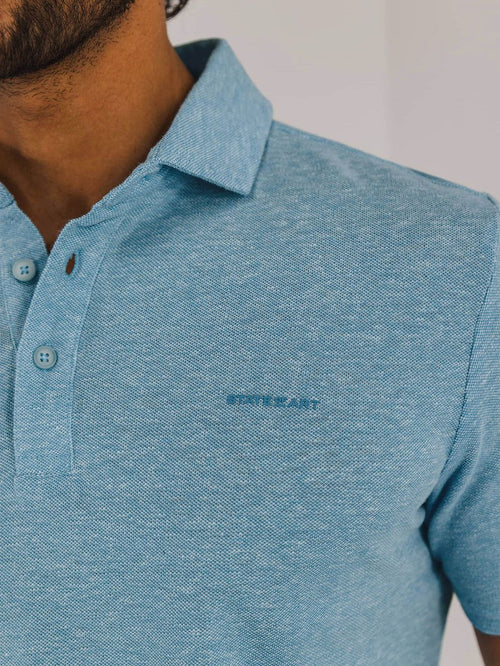 State of Art poloshirt piqué melange lichtblauw