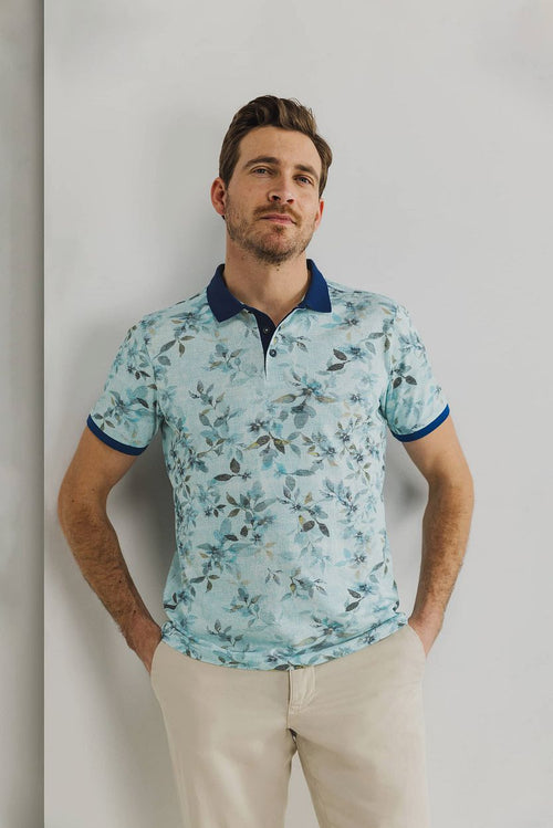State of Art poloshirt piqué print lichtblauw
