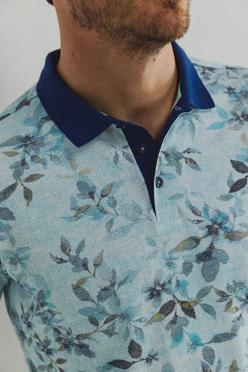 State of Art poloshirt piqué print lichtblauw