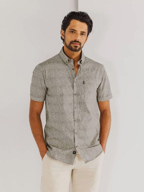 State of Art short sleeve overhemd leafs beige | Regular-fit