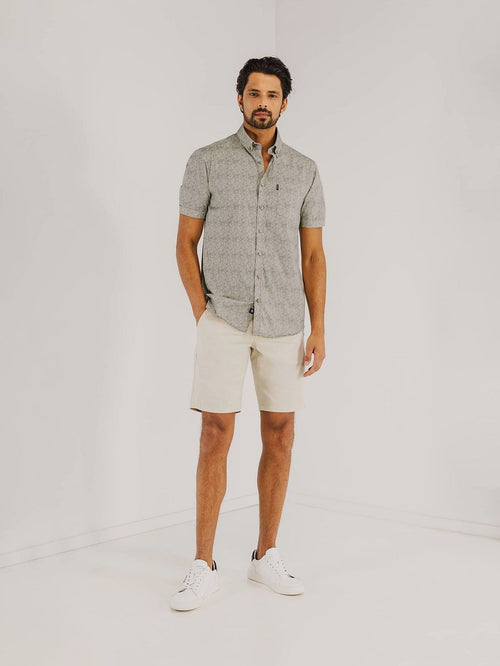 State of Art short sleeve overhemd leafs beige | Regular-fit