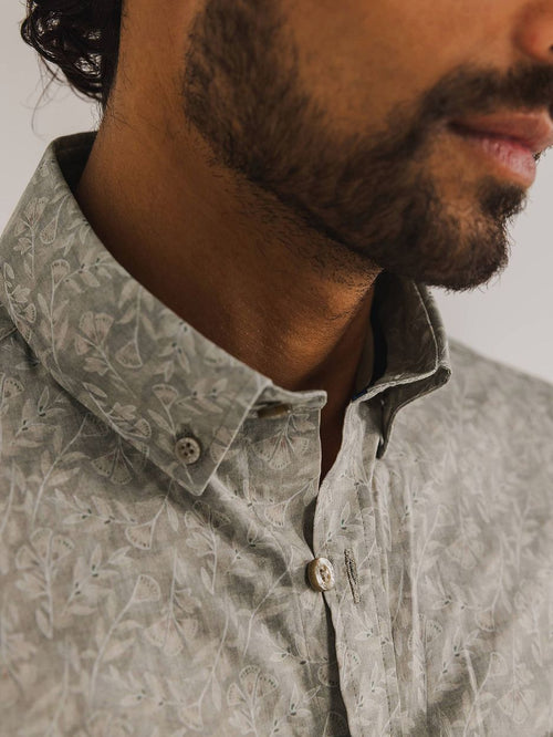 State of Art short sleeve overhemd leafs beige | Regular-fit