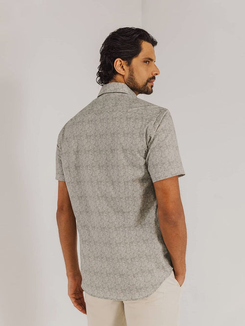State of Art short sleeve overhemd leafs beige | Regular-fit