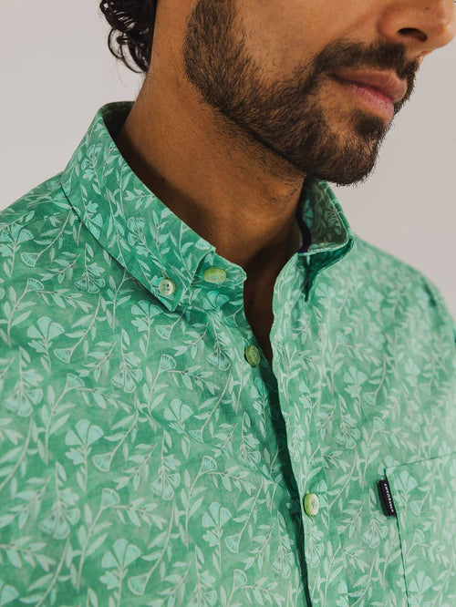 State of Art short sleeve overhemd leafs groen | Regular-fit
