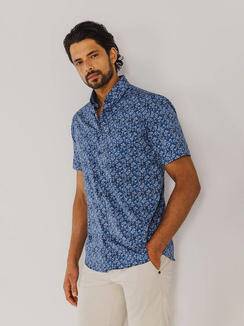 State of Art short sleeve overhemd leafs donkerblauw | Regular-fit