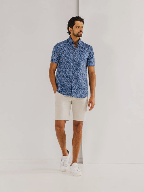 State of Art short sleeve overhemd leafs donkerblauw | Regular-fit