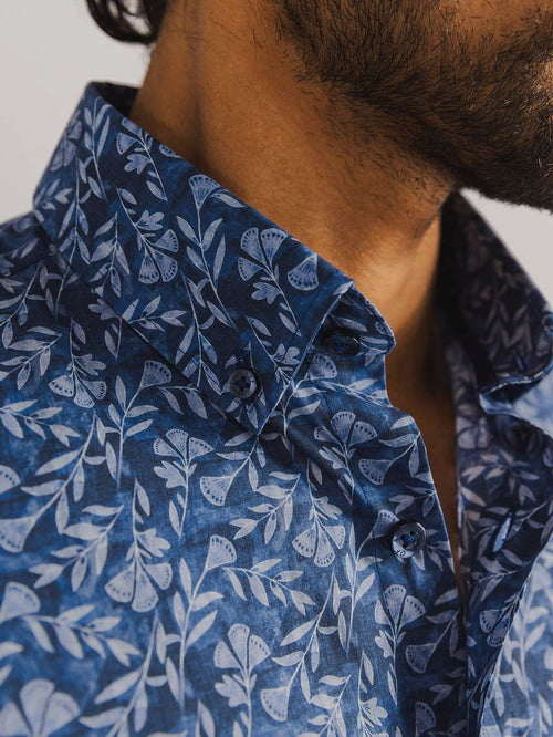 State of Art short sleeve overhemd leafs donkerblauw | Regular-fit