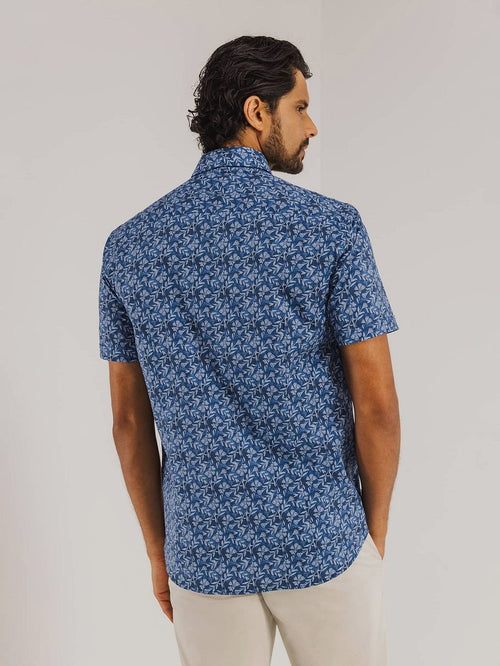 State of Art short sleeve overhemd leafs donkerblauw | Regular-fit