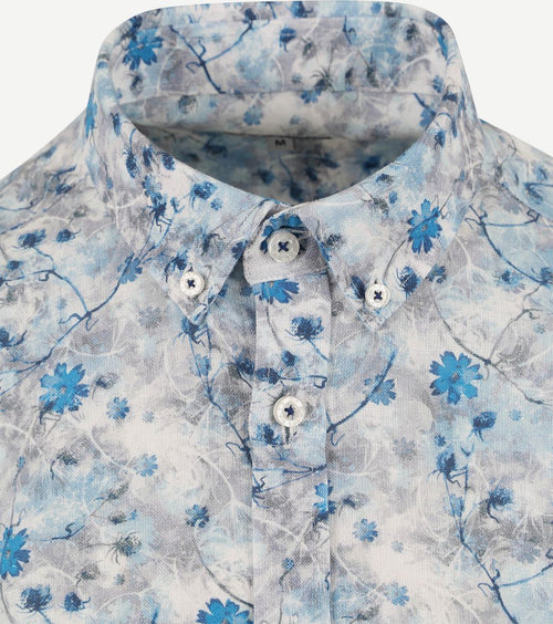 State of Art short sleeve overhemd print bloem blauw | Regular-fit