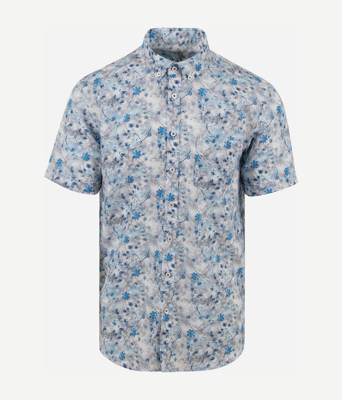 State of Art short sleeve overhemd print bloem blauw | Regular-fit