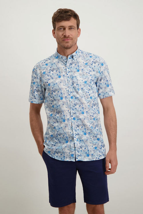 State of Art short sleeve overhemd print bloem blauw | Regular-fit