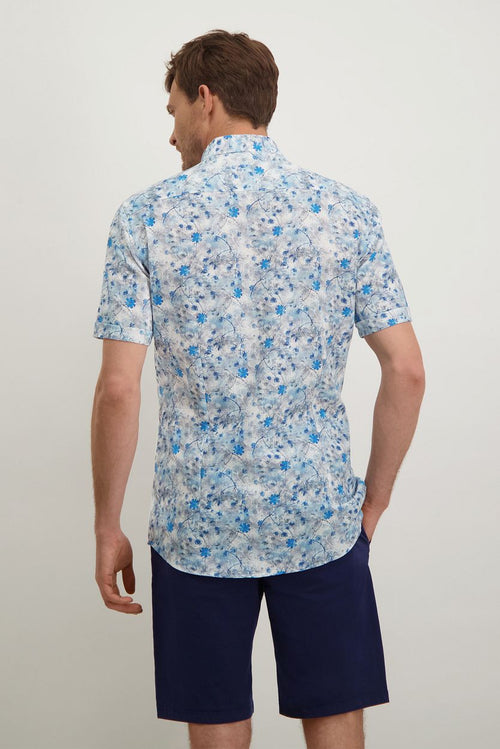 State of Art short sleeve overhemd print bloem blauw | Regular-fit