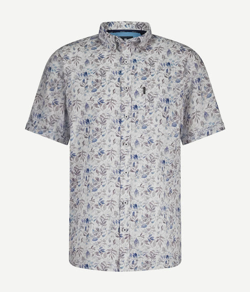 State of Art short sleeve poplin overhemd beige blauw | Regular-fit