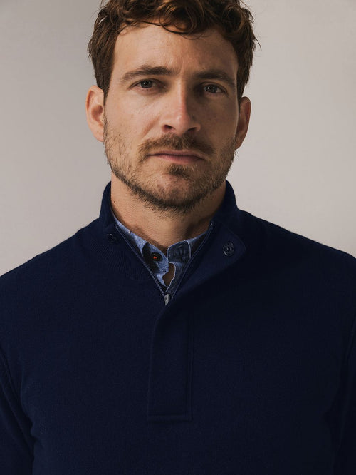 State of Art halve rits trui wool blend donkerblauw | Regular-fit