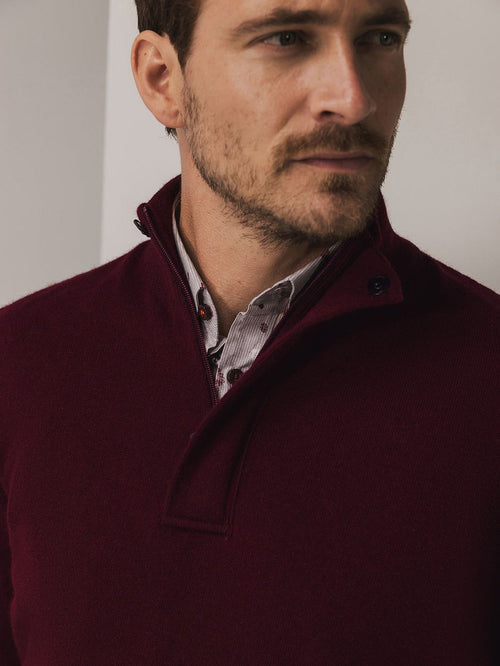 State of Art halve rits trui wool blend burgundy | Regular-fit