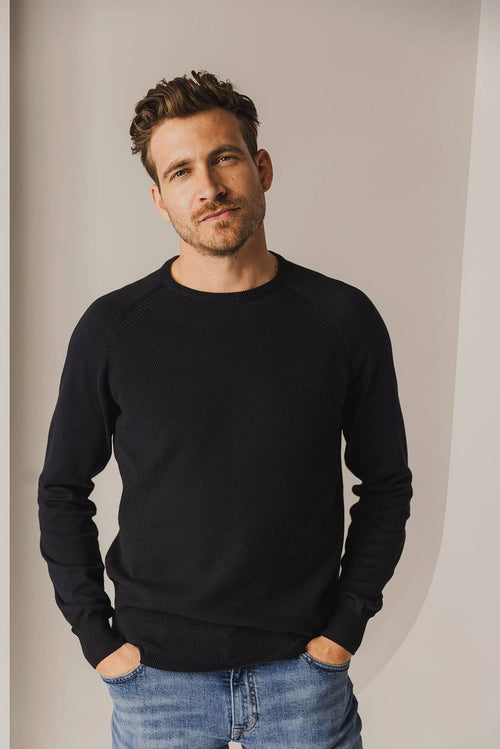 State of Art trui structure contrast donkerblauw | Regular-fit