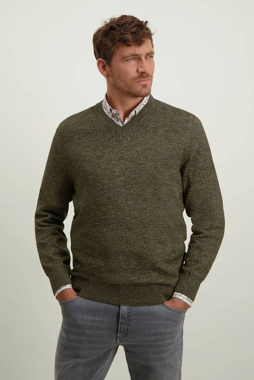 State of Art trui v-hals groen melange | Regular-fit