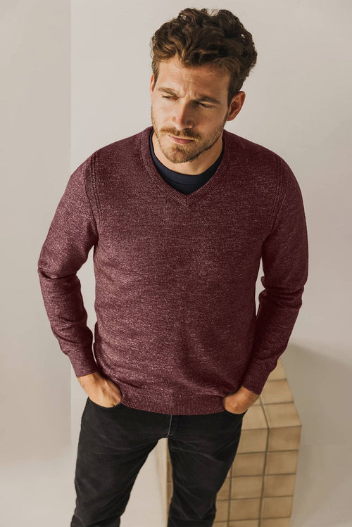 State of Art trui v-hals melange bordeaux | Regular-fit