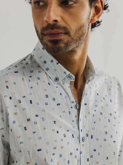 State of Art twill overhemd print lichtblauw | Regular-fit