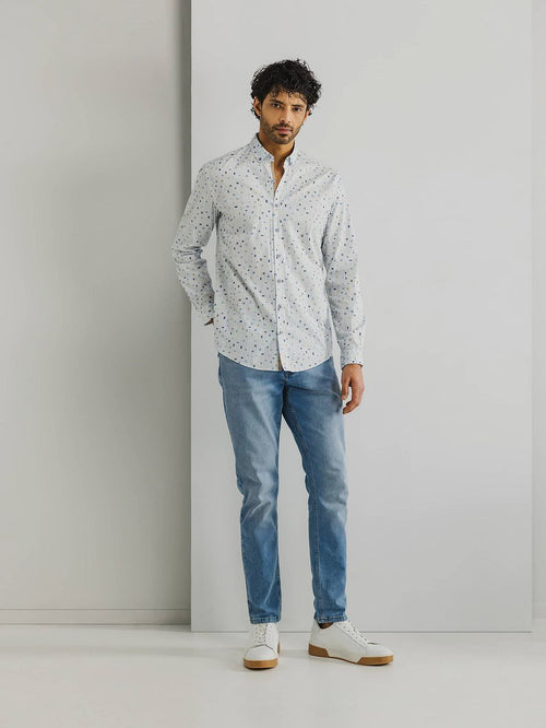 State of Art twill overhemd print lichtblauw | Regular-fit