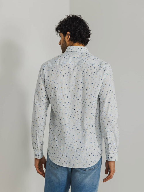 State of Art twill overhemd print lichtblauw | Regular-fit