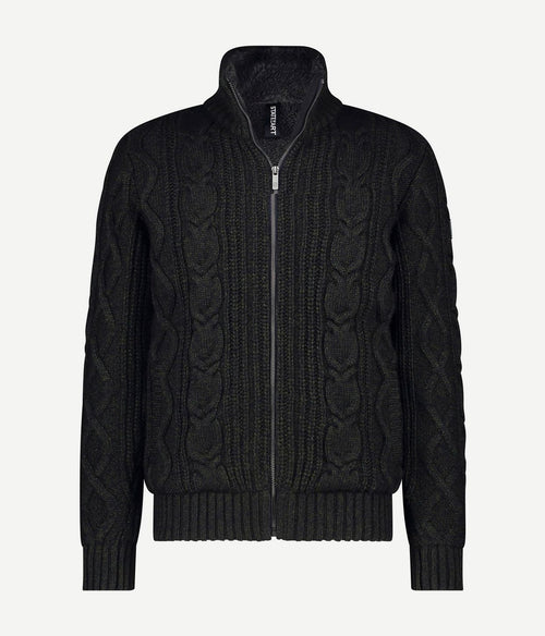 State of Art vest heavy cable wolmix donkergroen | Regular-fit