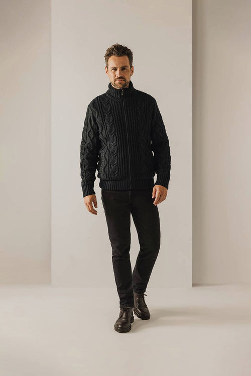 State of Art vest heavy cable wolmix donkergroen | Regular-fit