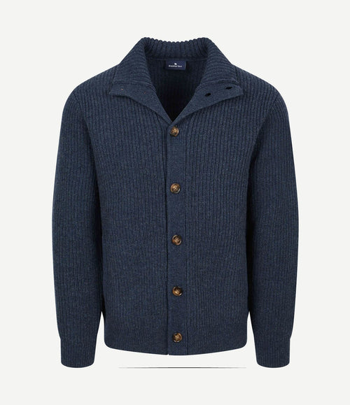Button cardigan lamswol donkerblauw