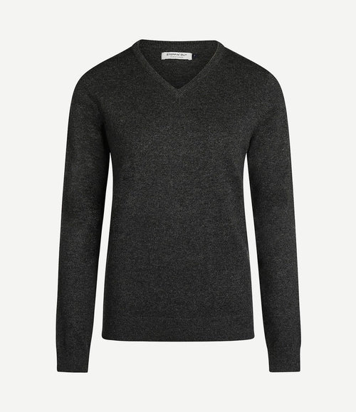 Dames pullover v-hals merinowol antraciet