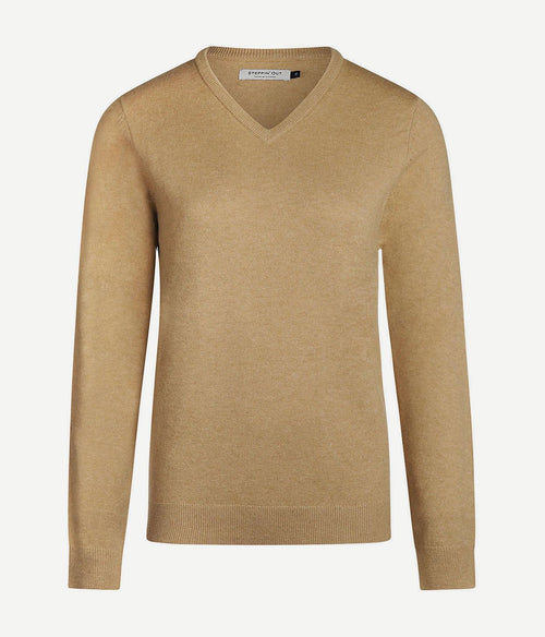 Steppin' Out dames pullover v-hals merinowol camel | Regular-fit