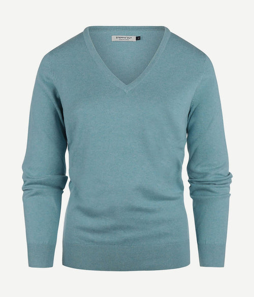 Steppin' Out damestrui cashmere v-hals turquoise | Regular-fit