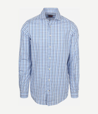 Extra lange mouwen overhemd ruit blauw