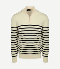 Half-zip trui breton stripe ecru
