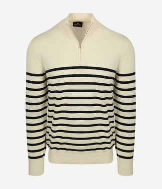 Half-zip trui breton stripe ecru
