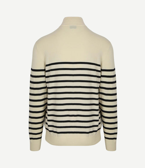 Half-zip trui breton stripe ecru
