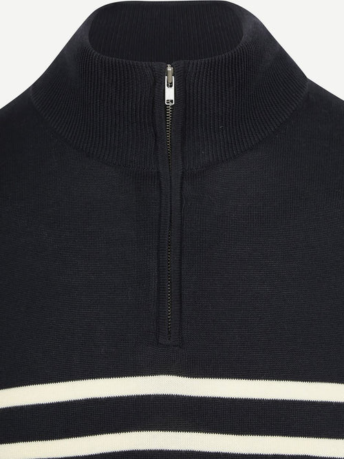 Half-zip trui breton stripe donkerblauw