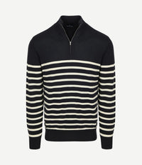 Half-zip trui breton stripe donkerblauw