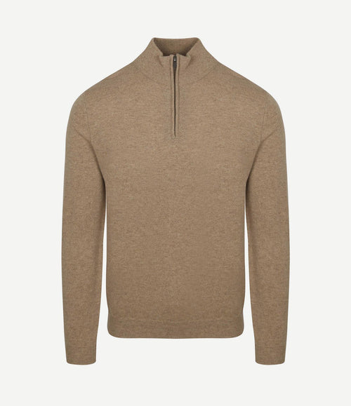 halve rits trui merinowol beige