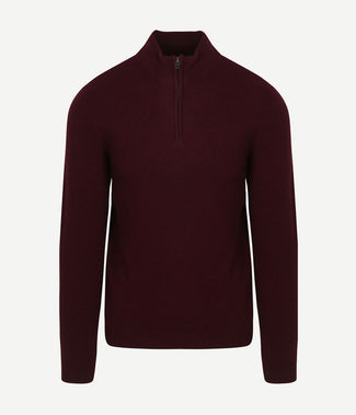 halve rits trui merinowol bordeaux