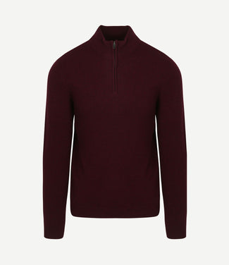 halve rits trui merinowol bordeaux