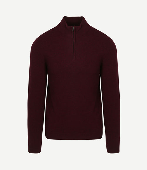 halve rits trui merinowol bordeaux
