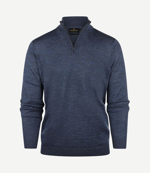 halve rits trui merinowol indigo blauw
