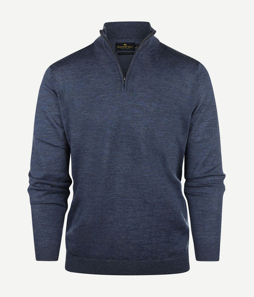 halve rits trui merinowol indigo blauw