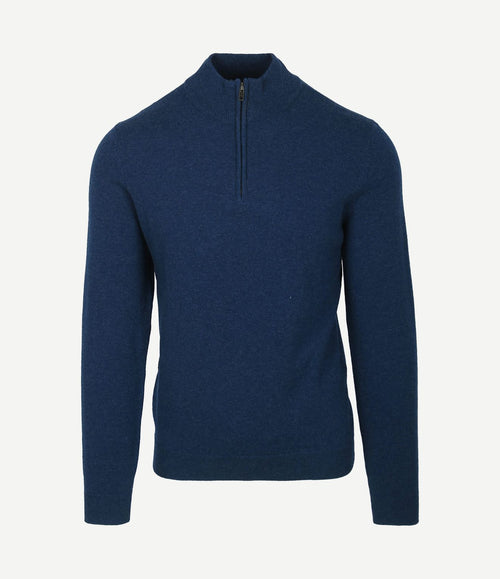 halve rits trui merinowol marine blauw